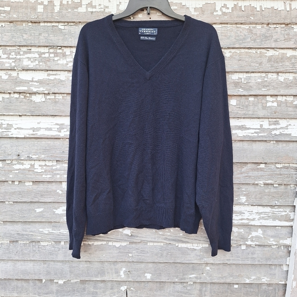 Charles Tyrwhitt Dark Blue Cashmere V-Neck Sweater Size xl